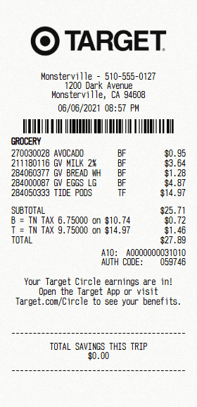 Preview of Target receipt template