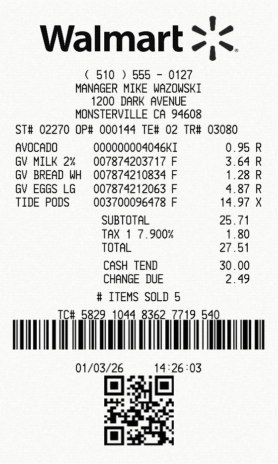 Walmart receipt template