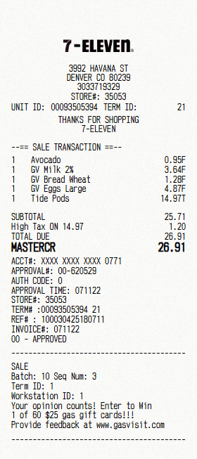 7-Eleven receipt template