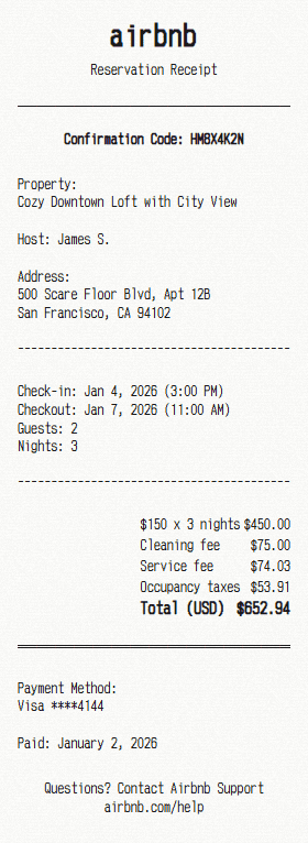 Airbnb receipt template
