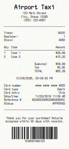 Airport Taxi receipt template