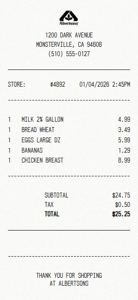 Albertsons receipt template