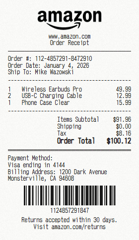 Amazon receipt template