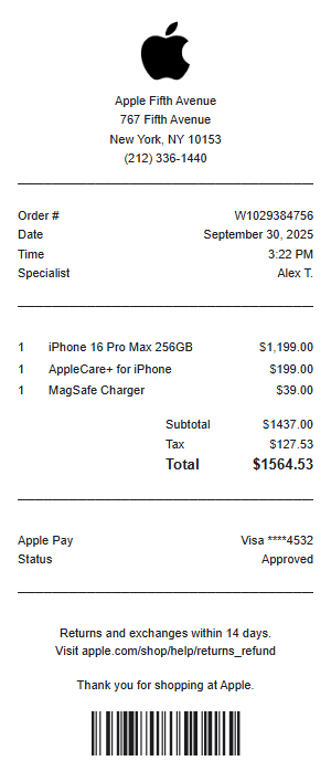 Apple receipt template