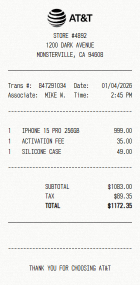 AT&T receipt template