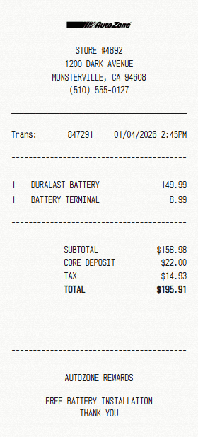 AutoZone receipt template