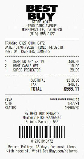 Best Buy receipt template