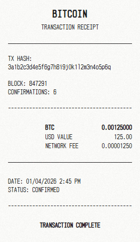 Bitcoin receipt template