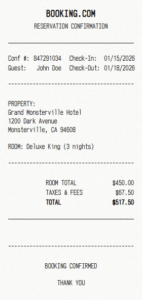 Booking.com receipt template