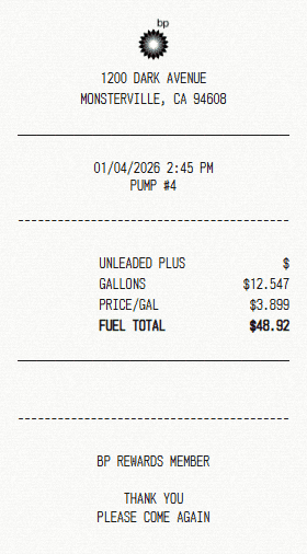 BP receipt template