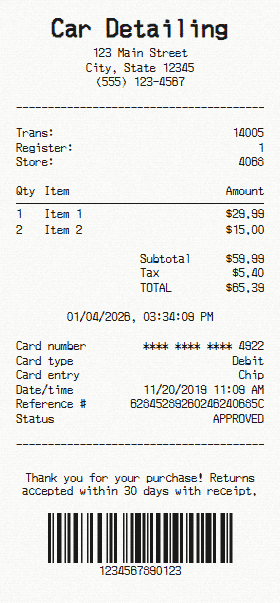 Car Detailing receipt template