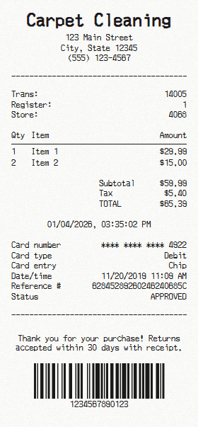 Carpet Cleaning receipt template