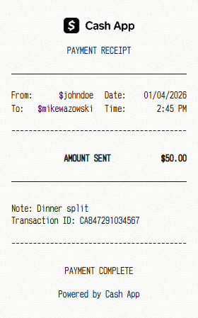 Cash App receipt template