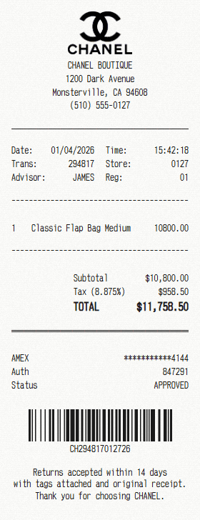 Chanel receipt template