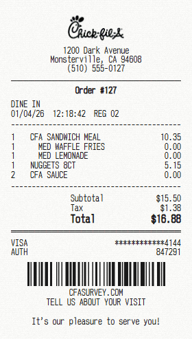 Chick-fil-A receipt template