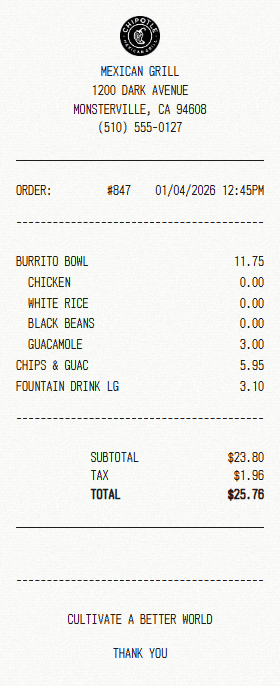Chipotle receipt template