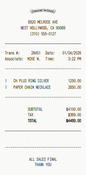 Chrome Hearts receipt template