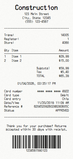 Construction receipt template