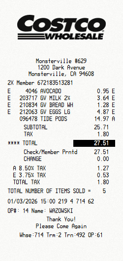 Costco receipt template
