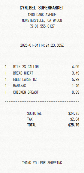 Cynibel Supermarket receipt template