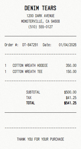 Denim Tears receipt template