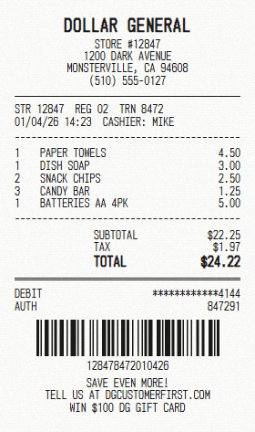 Dollar General receipt template