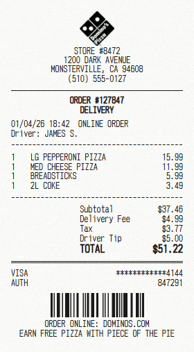 Domino's receipt template