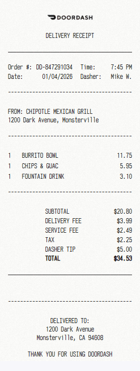 DoorDash receipt template
