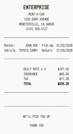 Enterprise receipt template