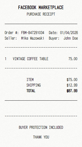 Facebook Marketplace receipt template