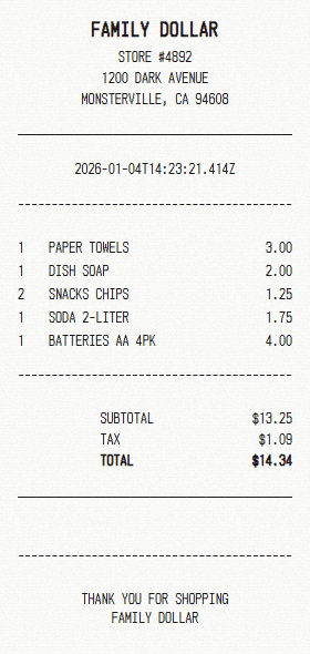 Family Dollar receipt template