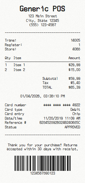 Generic POS receipt template