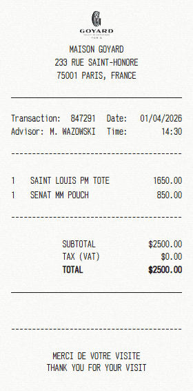 Goyard receipt template