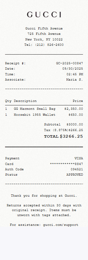 Gucci receipt template
