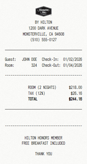 Hampton Inn receipt template
