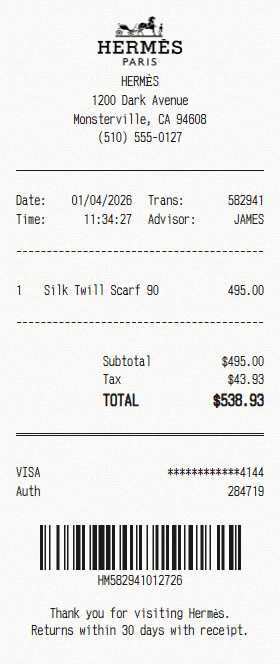 Hermès receipt template