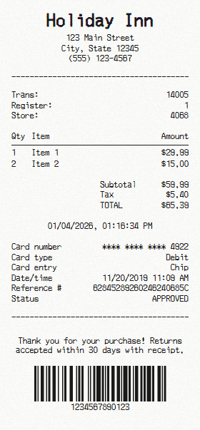 Holiday Inn receipt template