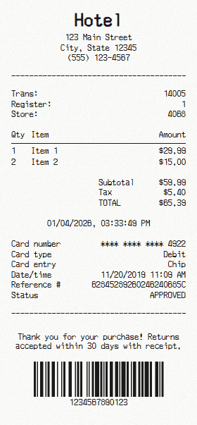 Hotel receipt template