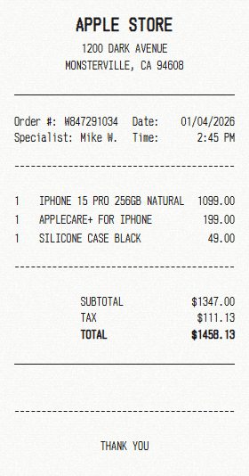 iPhone receipt template