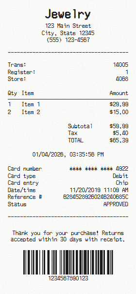 Jewelry receipt template