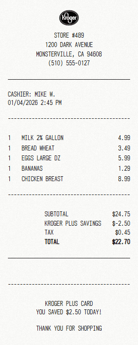Kroger receipt template
