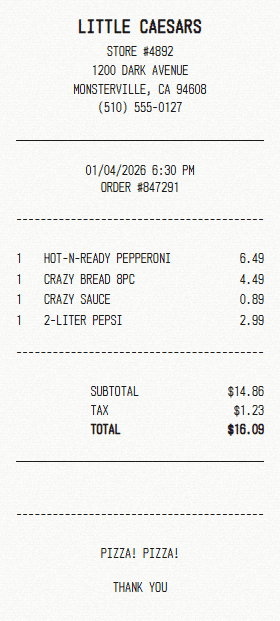 Little Caesars receipt template