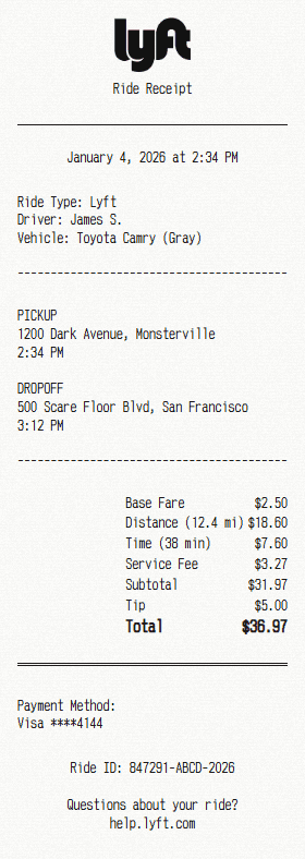 Lyft receipt template