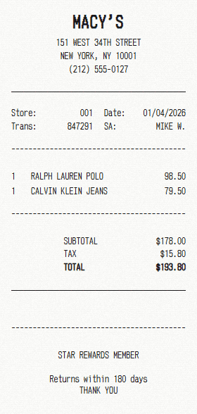 Macy's receipt template