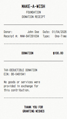 Make-A-Wish receipt template