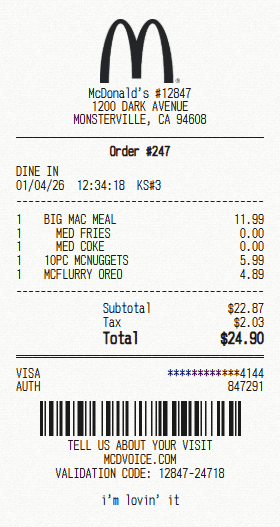McDonald's receipt template