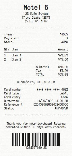 Motel 6 receipt template
