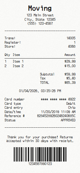 Moving receipt template