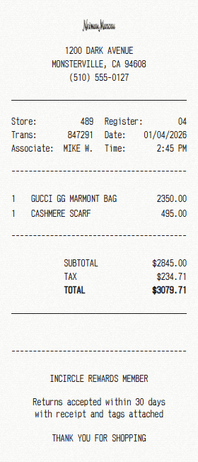 Neiman Marcus receipt template