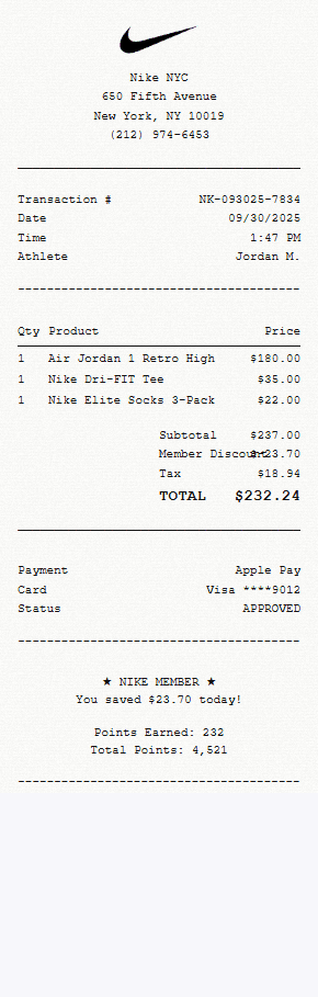 Nike receipt template